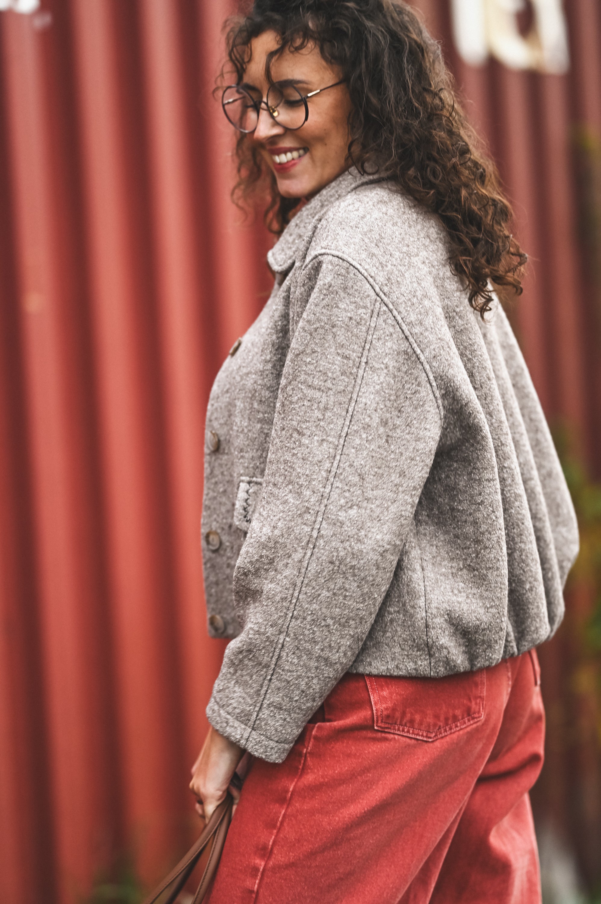 Kurtka z haftowanymi kieszeniami BEIGE MELANGE