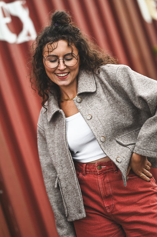 Kurtka z haftowanymi kieszeniami BEIGE MELANGE