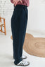 Granatowe klasyczne spodnie z szeroką nogawką LEON BAYA