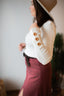 Bluzka bawełniana prążkowana z drewnianymi guzikami VIGO Vanilla/Ecru